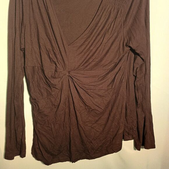 Express Black Long Sleeve Twist Front Top – Deep V-Neck Stretch Blouse - Picture 2 of 4